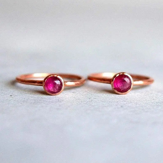 Ruby Stacking Ring, Copper Jewelry, July Birthstone, Electroformed Crystals, Bohemian, Boho, Gypsy Style - BlackbirdSageStudio