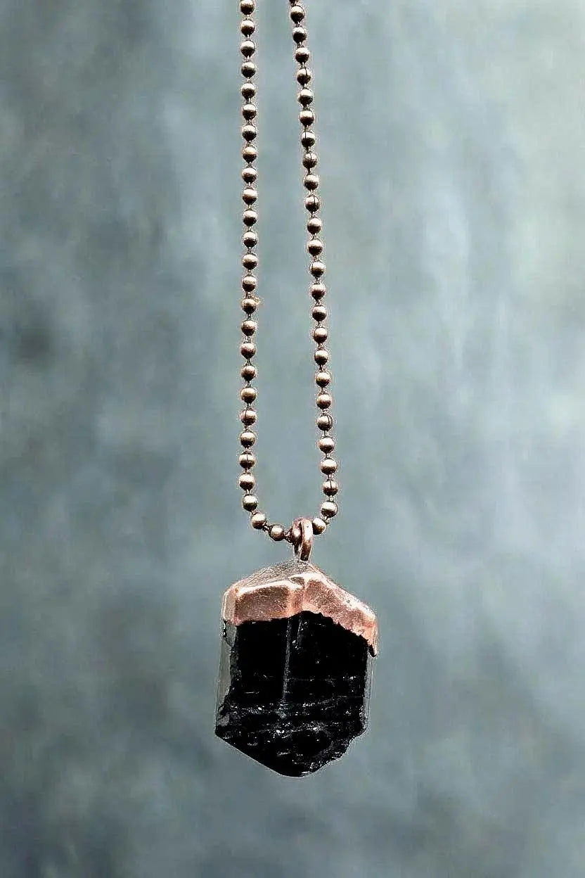 Raw Black Tourmaline Copper Necklace: Electroformed Crystal Pendant - BlackbirdSageStudio