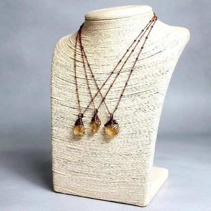 Raw Citrine Crystal Necklace, Electroformed Copper Pendant, 18in Chain - BlackbirdSageStudio
