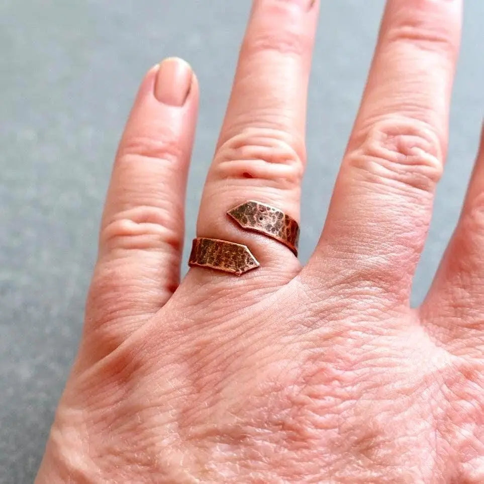 Electroformed Copper Arrow Ring: Hand Hammered Wide Band - BlackbirdSageStudio