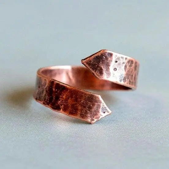 Electroformed Copper Arrow Ring: Hand Hammered Wide Band - BlackbirdSageStudio