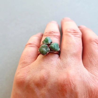 Raw Emerald Copper Ring: Electroformed Bohemian Solitaire, May Birthstone - BlackbirdSageStudio