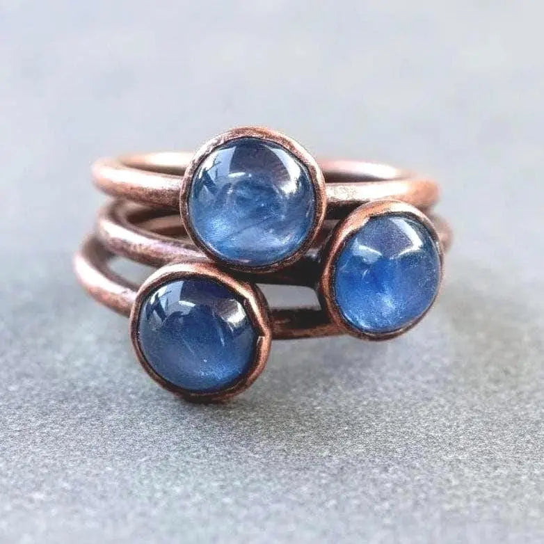 Electroformed Copper Ring: Blue Kyanite Round Stone, Boho Jewelry - BlackbirdSageStudio