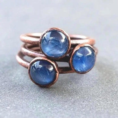 Electroformed Copper Ring: Blue Kyanite Round Stone, Boho Jewelry - BlackbirdSageStudio
