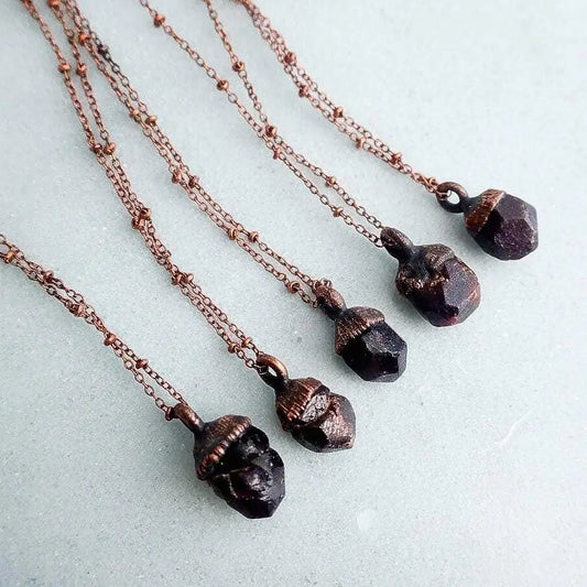 Raw Garnet Copper Necklace: Electroformed Crystal Pendant, January Birthstone - BlackbirdSageStudio