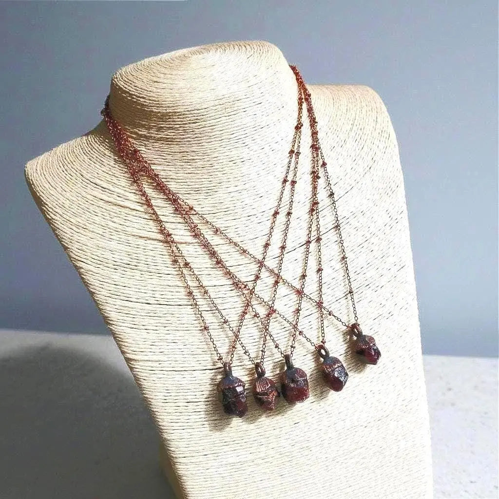 Raw Garnet Copper Necklace: Electroformed Crystal Pendant, January Birthstone - BlackbirdSageStudio