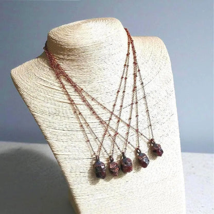 Raw Garnet Copper Necklace: Electroformed Crystal Pendant, January Birthstone - BlackbirdSageStudio