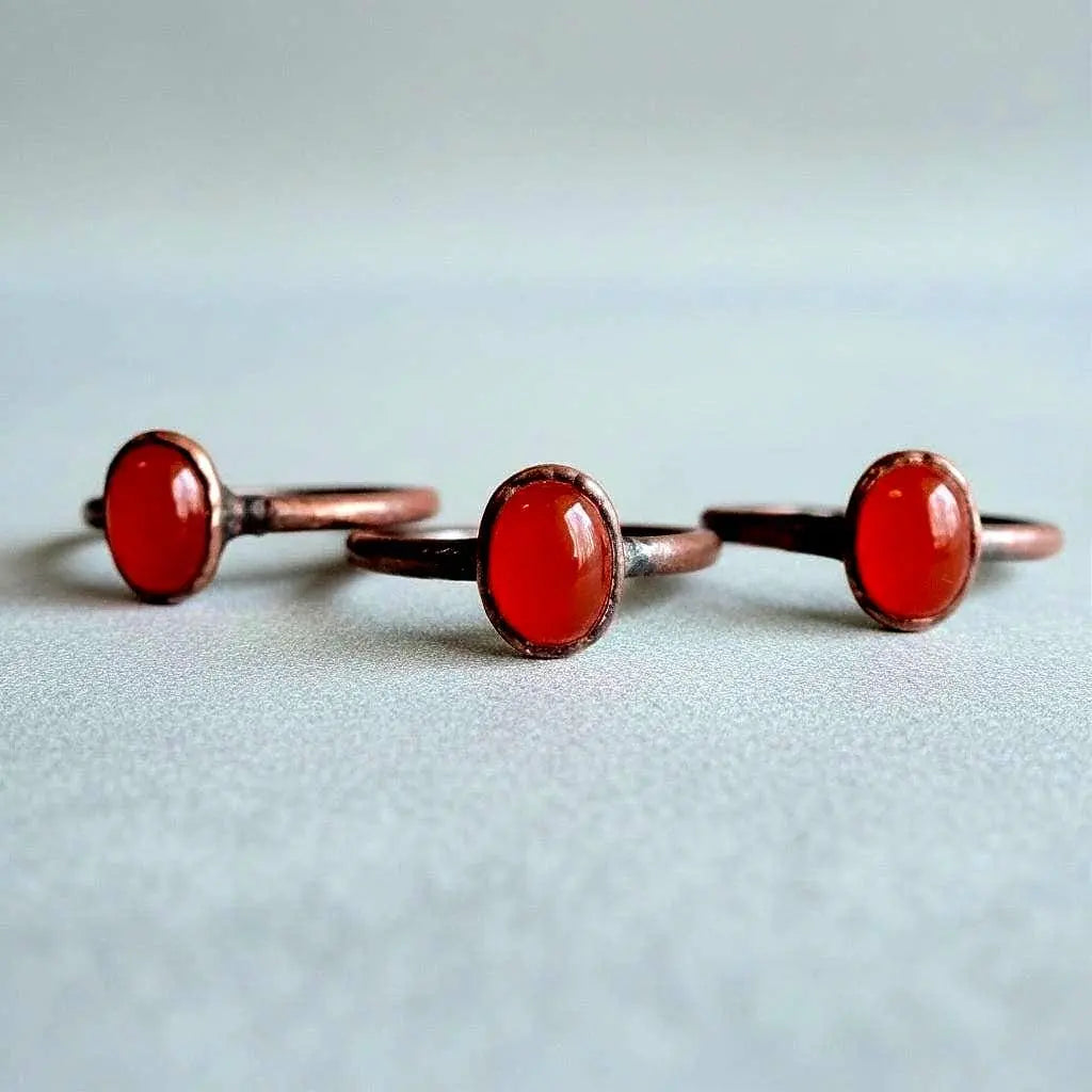 Electroformed Copper Carnelian Ring: Hand Hammered Boho Jewelry - BlackbirdSageStudio