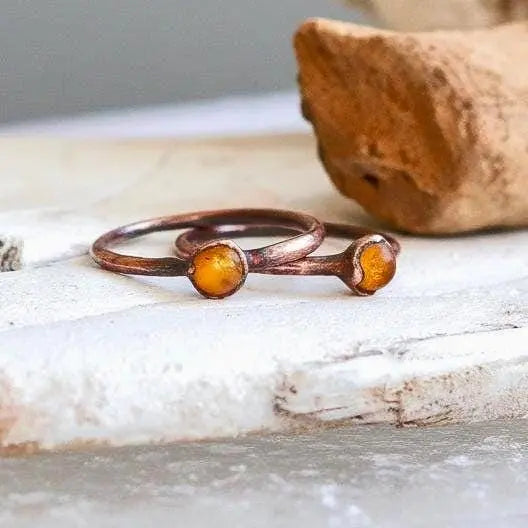 Dainty Amber Ring in Copper, Crystal Jewelry, Copper Band, Bohemian, Electroformed, Boho, Rustic - BlackbirdSageStudio