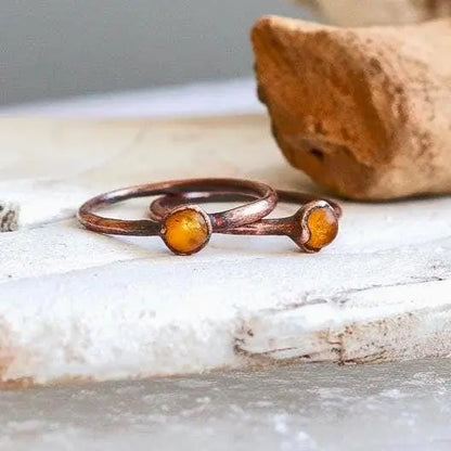 Dainty Amber Ring in Copper, Crystal Jewelry, Copper Band, Bohemian, Electroformed, Boho, Rustic - BlackbirdSageStudio