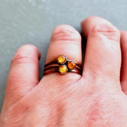 Dainty Amber Ring in Copper, Crystal Jewelry, Copper Band, Bohemian, Electroformed, Boho, Rustic - BlackbirdSageStudio