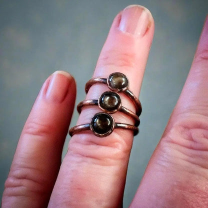 Handmade Black Moonstone Ring: Electroformed Copper, Boho Witch Jewelry Gift - BlackbirdSageStudio
