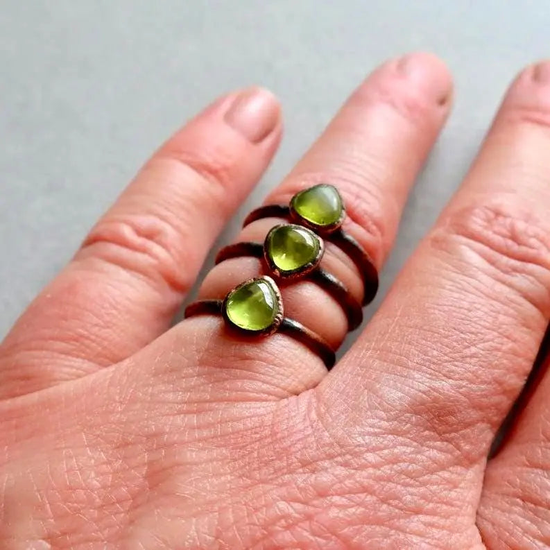 Electroformed Copper Peridot Ring: August Birthstone Jewelry, Crystal Jewelry Gift, Holiday Present For Her - BlackbirdSageStudio