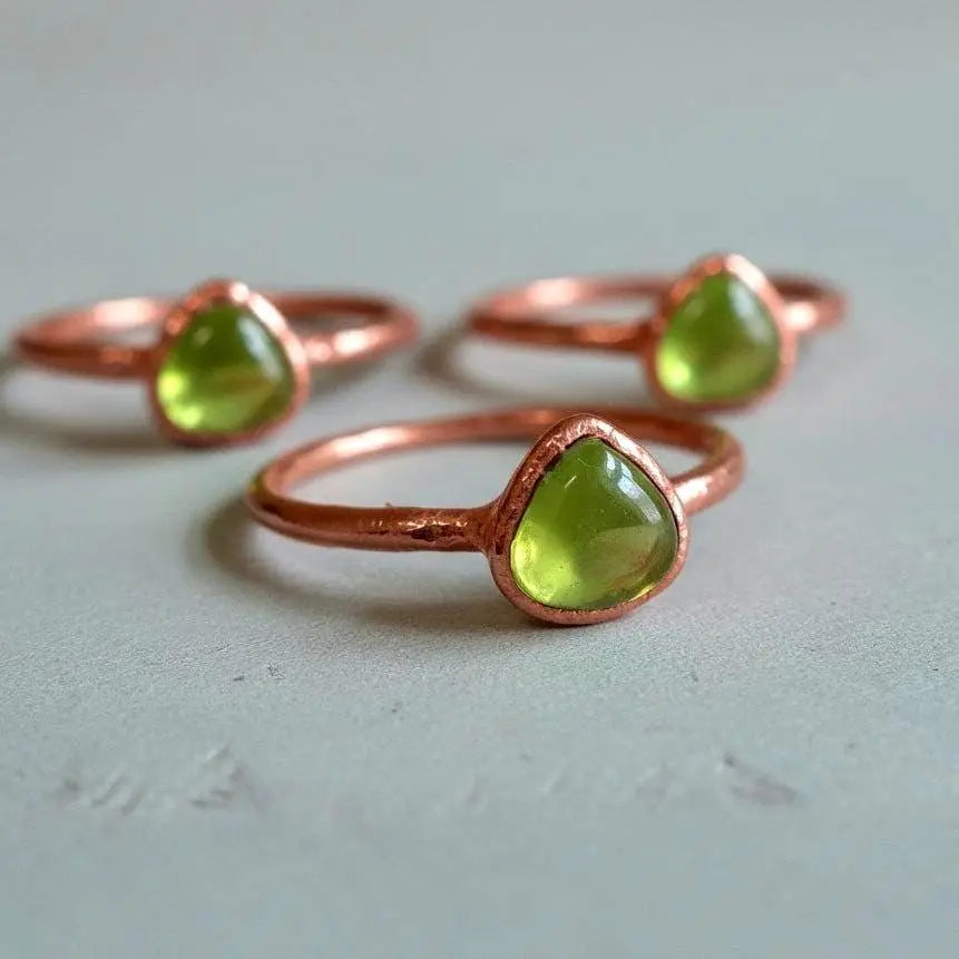 Electroformed Copper Peridot Ring: August Birthstone Jewelry, Crystal Jewelry Gift, Holiday Present For Her - BlackbirdSageStudio