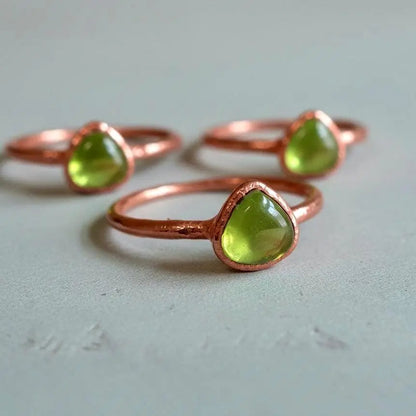 Electroformed Copper Peridot Ring: August Birthstone Jewelry, Crystal Jewelry Gift, Holiday Present For Her - BlackbirdSageStudio