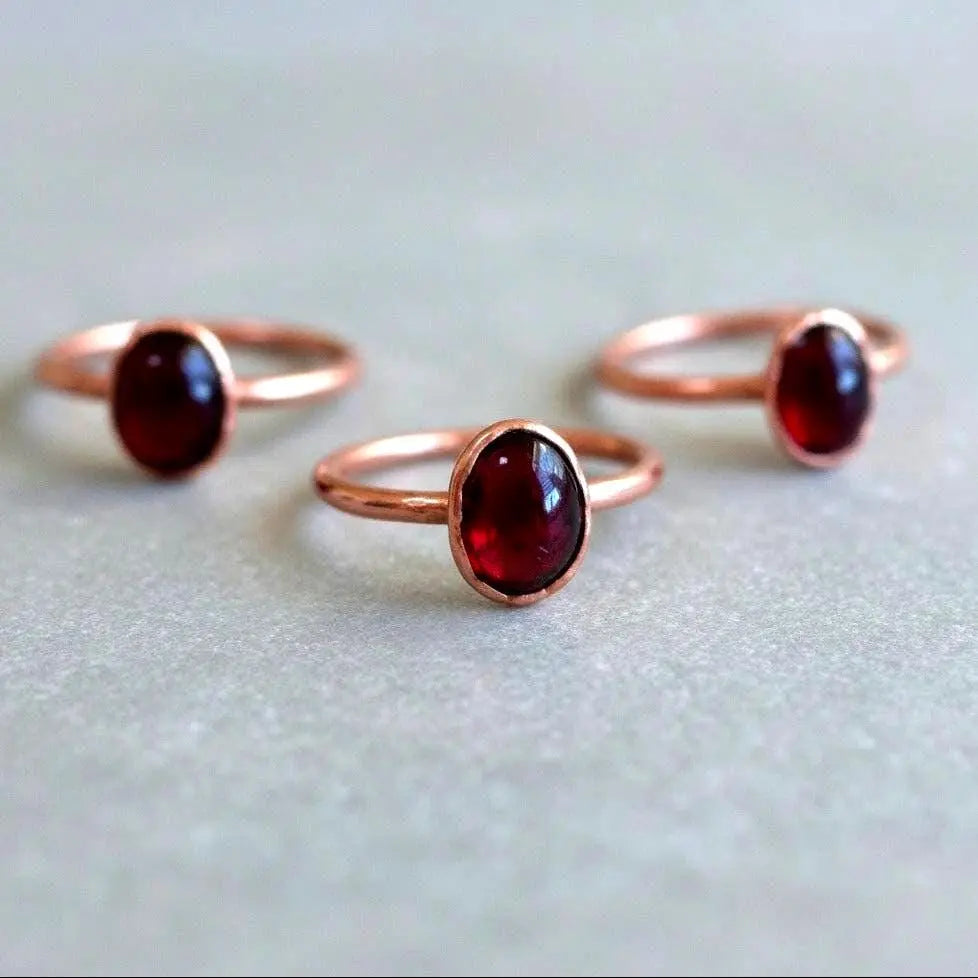 Electroformed Copper Garnet Ring, January Birthstone, Bohemian Jewelry - BlackbirdSageStudio