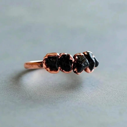 Black Tourmaline Ring: Electroformed Copper, Boho Healing Crystal Jewelry - BlackbirdSageStudio