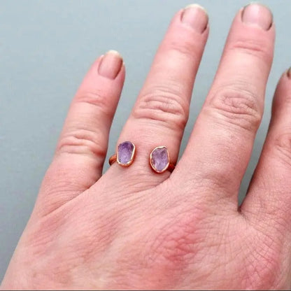 Raw Amethyst Open Ring: Electroformed Copper, February Birthstone - BlackbirdSageStudio