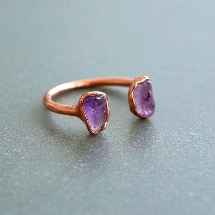 Raw Amethyst Open Ring: Electroformed Copper, February Birthstone - BlackbirdSageStudio