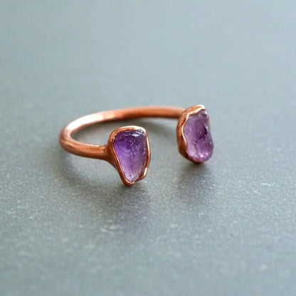 Raw Amethyst Open Ring: Electroformed Copper, February Birthstone - BlackbirdSageStudio