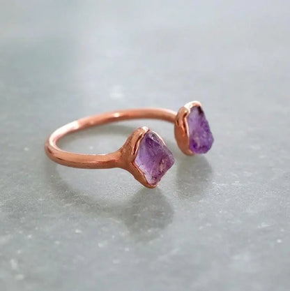 Raw Amethyst Open Ring: Electroformed Copper, February Birthstone - BlackbirdSageStudio