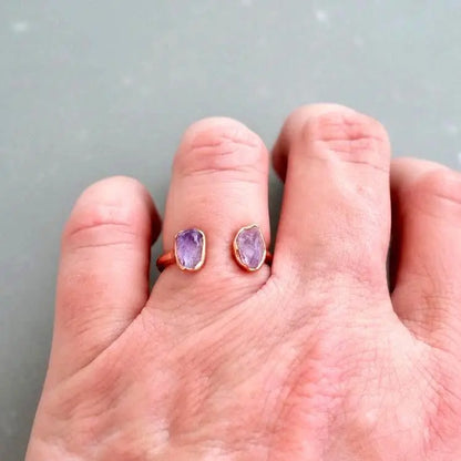 Raw Amethyst Open Ring: Electroformed Copper, February Birthstone - BlackbirdSageStudio