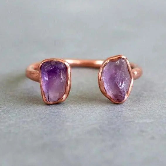 Raw Amethyst Open Ring: Electroformed Copper, February Birthstone - BlackbirdSageStudio