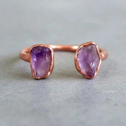 Raw Amethyst Open Ring: Electroformed Copper, February Birthstone - BlackbirdSageStudio