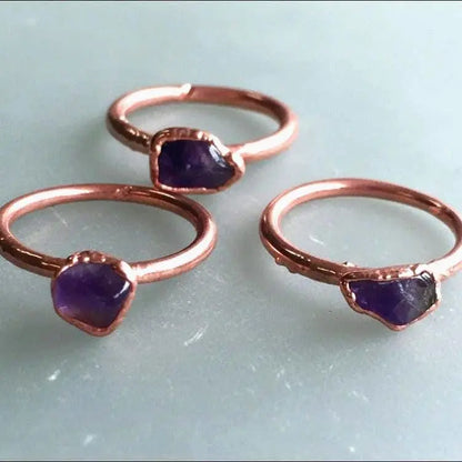 Dainty Amethyst Copper Ring: Electroformed Copper Jewelry, February Birthstone - BlackbirdSageStudio
