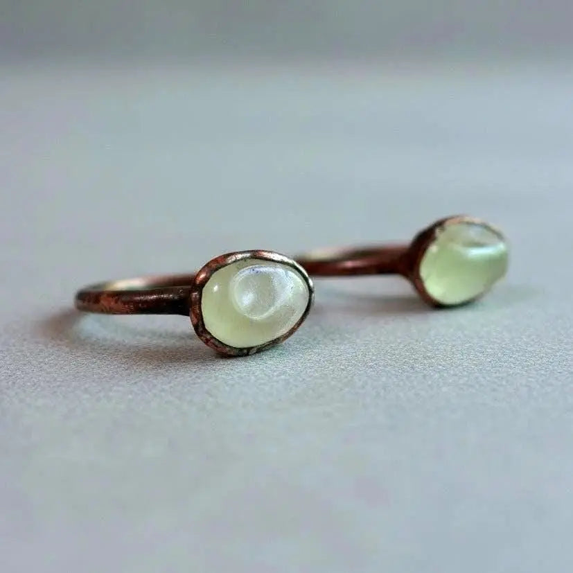 Tumbled Prehnite Copper Ring: Electroformed Bohemian Jewelry, Crystal Jewelry Gift, Holiday Present For Her - BlackbirdSageStudio