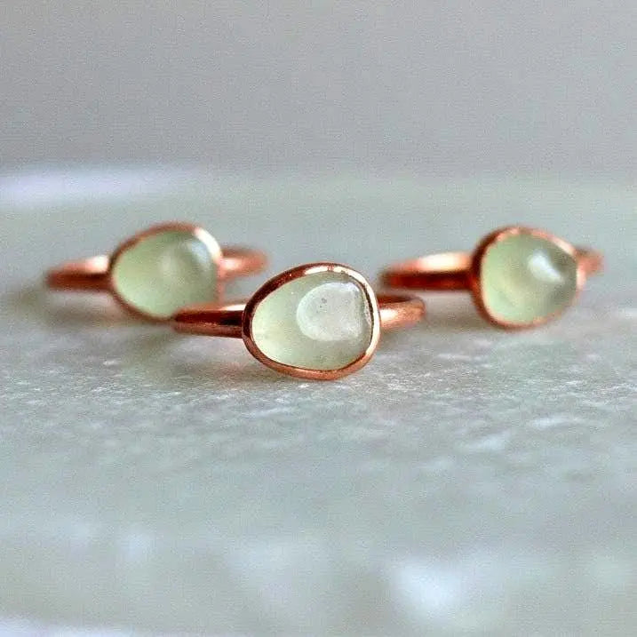 Tumbled Prehnite Copper Ring: Electroformed Bohemian Jewelry, Crystal Jewelry Gift, Holiday Present For Her - BlackbirdSageStudio