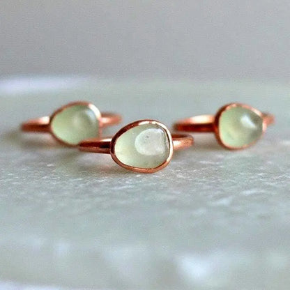 Tumbled Prehnite Copper Ring: Electroformed Bohemian Jewelry, Crystal Jewelry Gift, Holiday Present For Her - BlackbirdSageStudio