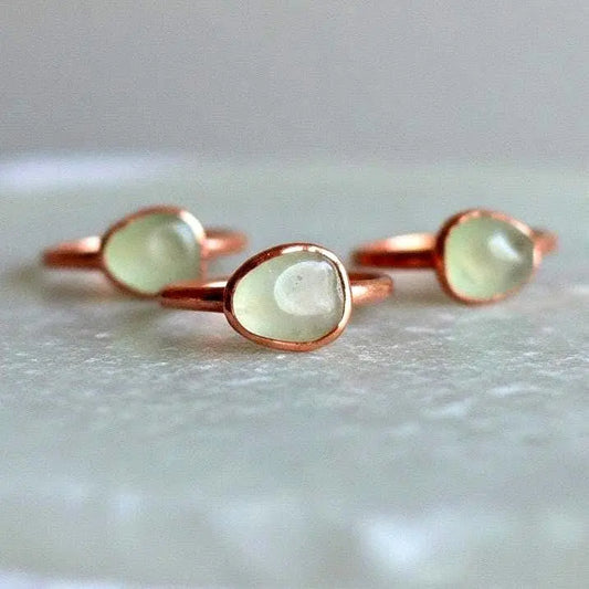 Tumbled Prehnite Copper Ring: Electroformed Bohemian Jewelry, Crystal Jewelry Gift, Holiday Present For Her - BlackbirdSageStudio
