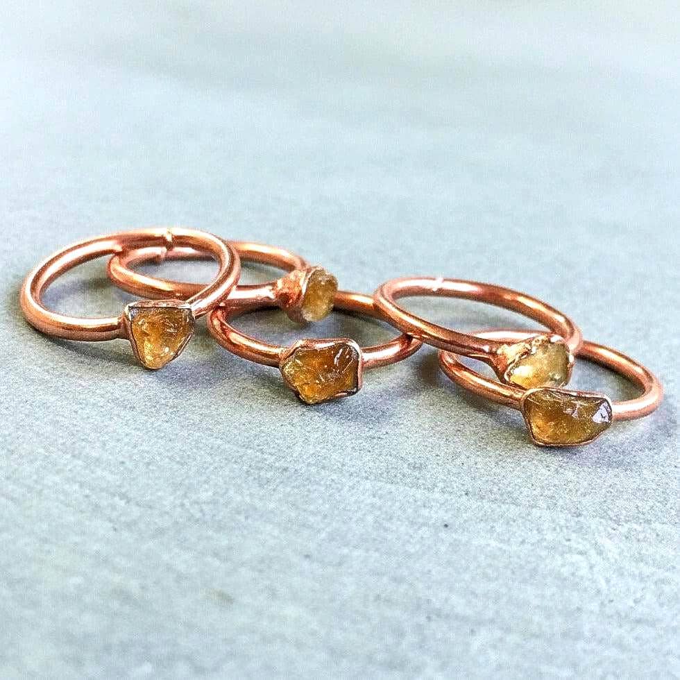 Raw Amber Ring – Electroformed Copper, Stackable Boho Jewelry - BlackbirdSageStudio