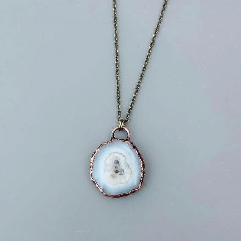 Electroformed Copper Solar Quartz Necklace: Bohemian Crystal, 18" Brass Chain - BlackbirdSageStudio