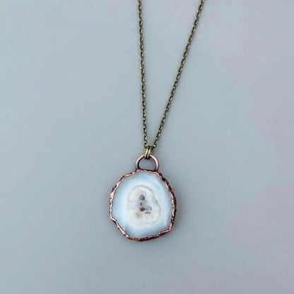 Electroformed Copper Solar Quartz Necklace: Bohemian Crystal, 18" Brass Chain - BlackbirdSageStudio