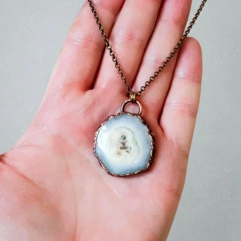 Electroformed Copper Solar Quartz Necklace: Bohemian Crystal, 18" Brass Chain - BlackbirdSageStudio
