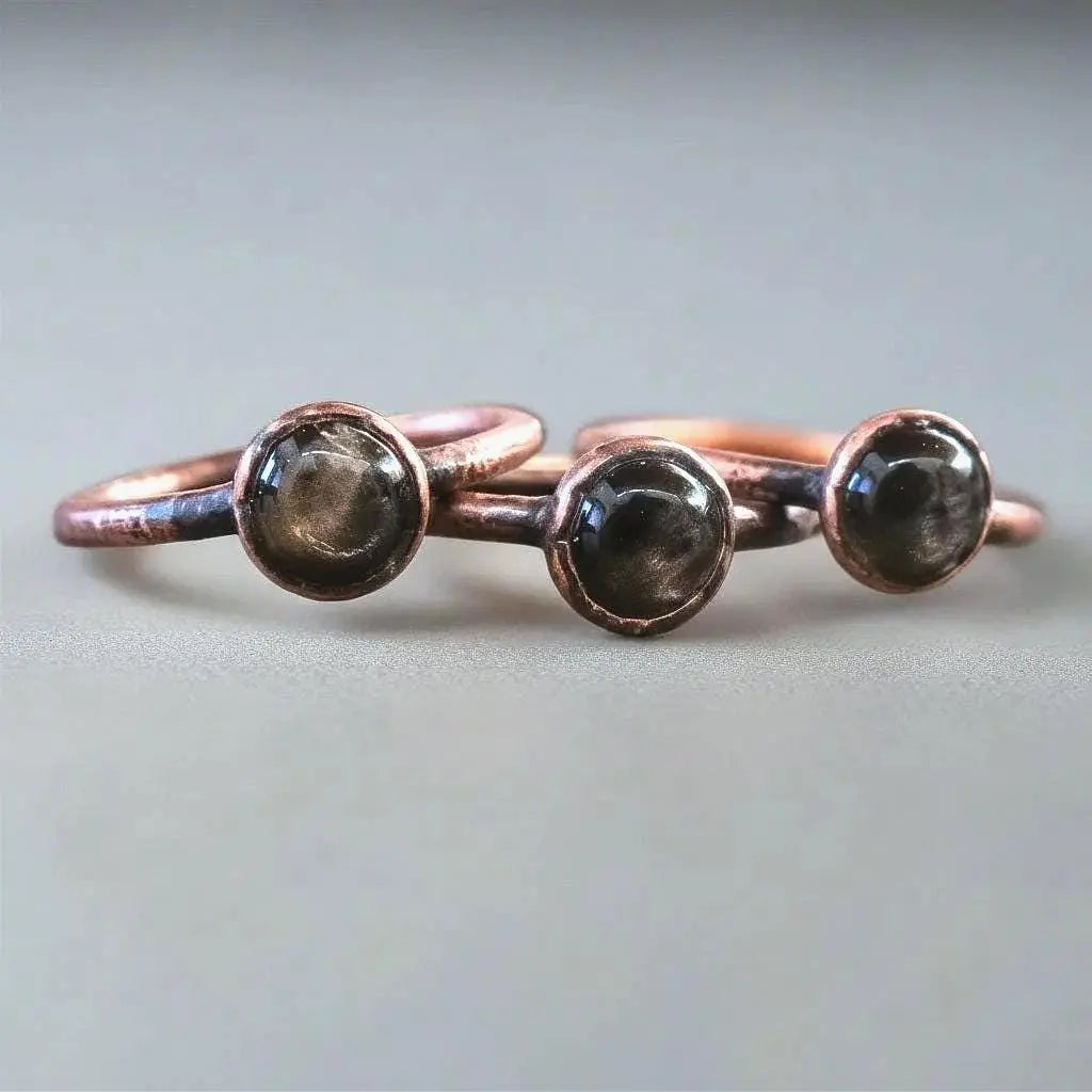 Electroformed Copper Black Moonstone Ring: Handmade Boho Jewelry - BlackbirdSageStudio