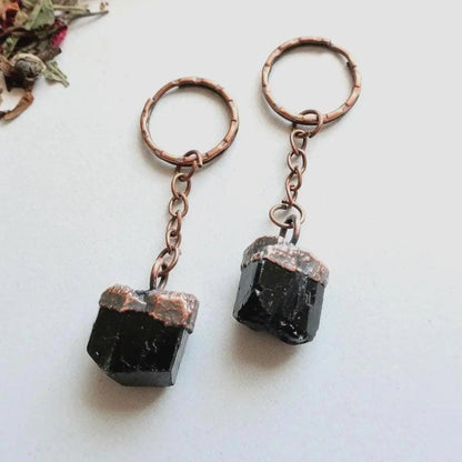 Electroformed Raw Black Tourmaline Keychain for Protection - Blackbird & Sage Jewelry