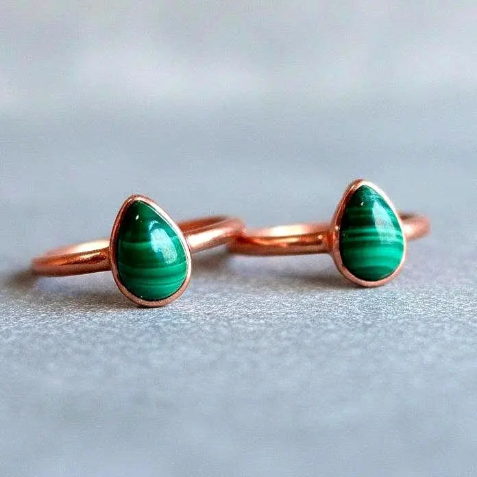 Teardrop Malachite Ring: Electroformed Copper Rustic Jewelry, Crystal Jewelry Gift, Holiday Present For Her - BlackbirdSageStudio