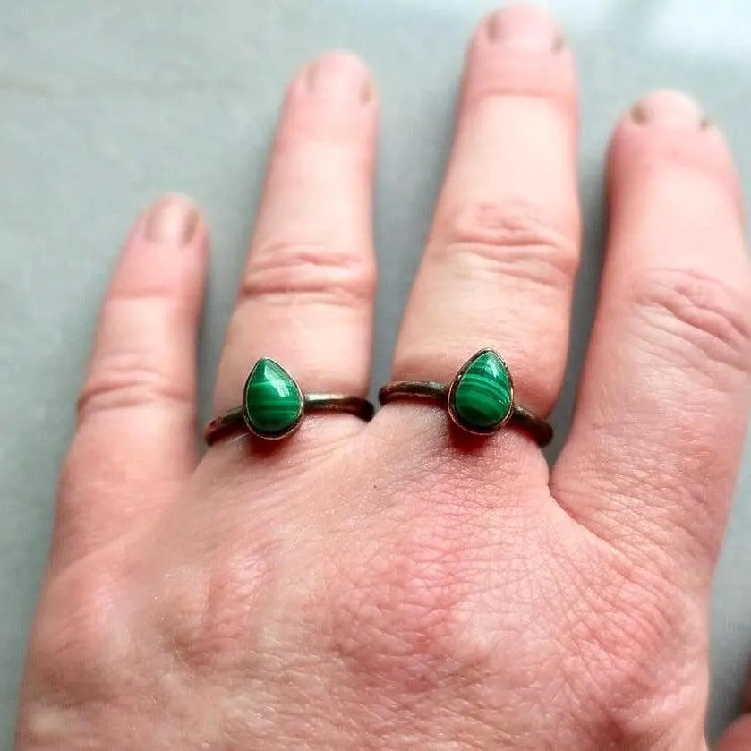 Teardrop Malachite Ring: Electroformed Copper Rustic Jewelry, Crystal Jewelry Gift, Holiday Present For Her - BlackbirdSageStudio
