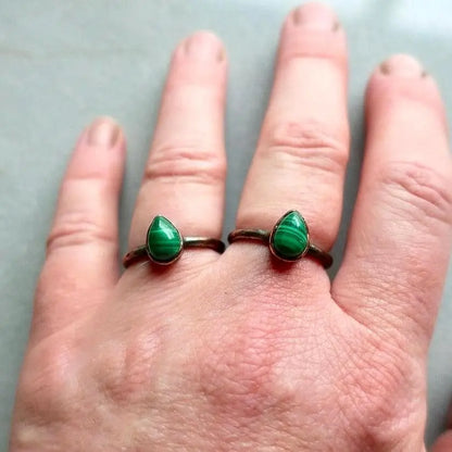 Teardrop Malachite Ring: Electroformed Copper Rustic Jewelry, Crystal Jewelry Gift, Holiday Present For Her - BlackbirdSageStudio