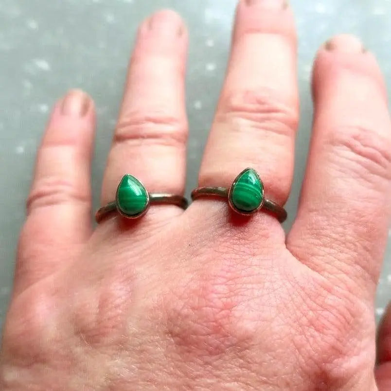 Teardrop Malachite Ring: Electroformed Copper Band, Handmade Jewelry - BlackbirdSageStudio