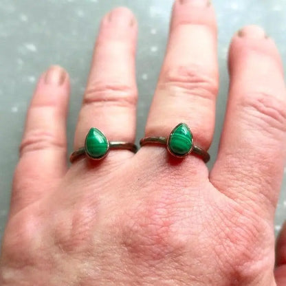 Teardrop Malachite Ring: Electroformed Copper Band, Handmade Jewelry - BlackbirdSageStudio