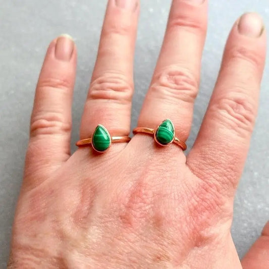 Teardrop Malachite Ring: Electroformed Copper Band, Handmade Jewelry - BlackbirdSageStudio