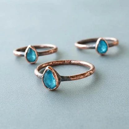 London Blue Topaz Copper Ring – Handmade Electroformed Stacking Crystal Ring with Healing Stone - BlackbirdSageStudio