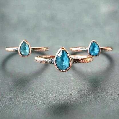 London Blue Topaz Copper Ring – Handmade Electroformed Stacking Crystal Ring with Healing Stone - BlackbirdSageStudio