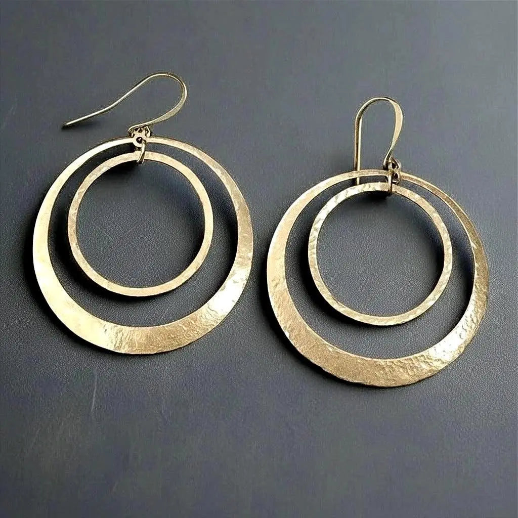 Hand Hammered Brass Hoop Earrings: Boho Full Circle Jewelry - BlackbirdSageStudio