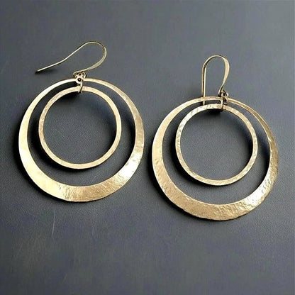 Hand Hammered Brass Hoop Earrings: Boho Full Circle Jewelry - BlackbirdSageStudio