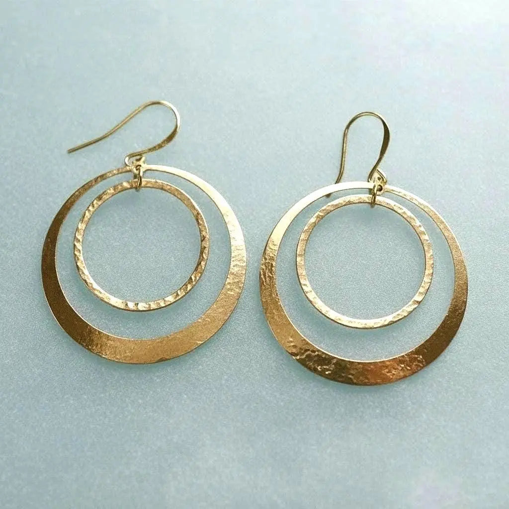 Hand Hammered Brass Hoop Earrings: Boho Full Circle Jewelry - BlackbirdSageStudio